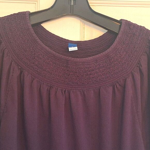 Old Navy Mini Dress M Purple Smocked Tiered Long Sleeve Boho Cotton Blend Pocket - Picture 15 of 15